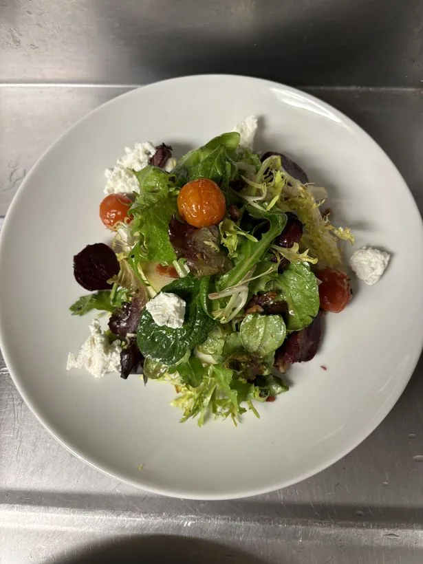 Beet frisée salad goat cheese tomatoes