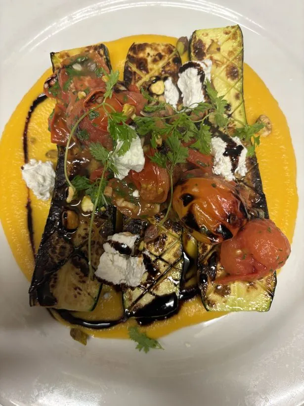 Charred vegetable plate on saffron purée