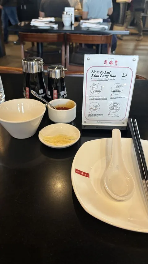 Din Tai Fung table setting for Xiao Long Bao