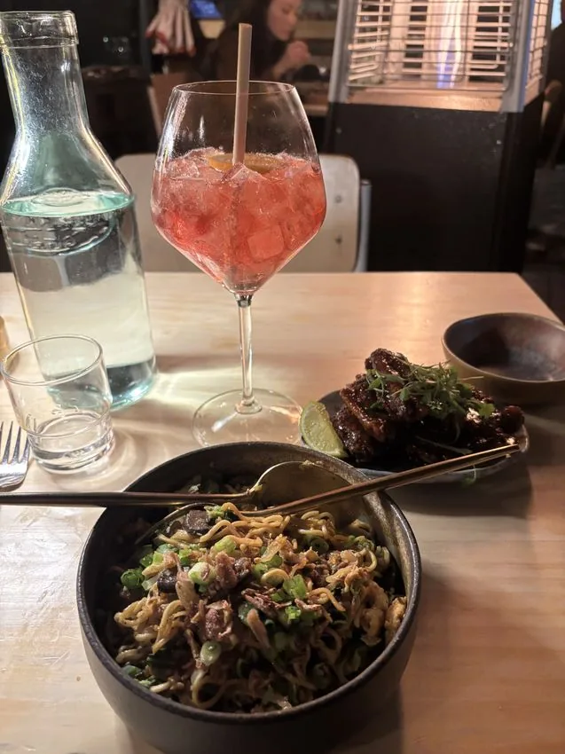 Noodles short ribs and Aperol spritz
